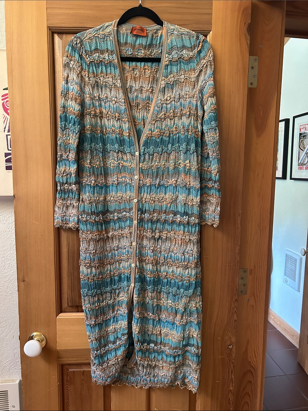 Missoni Orange Label Multicolor Zigzag Viscose Long Duster Cardigan
